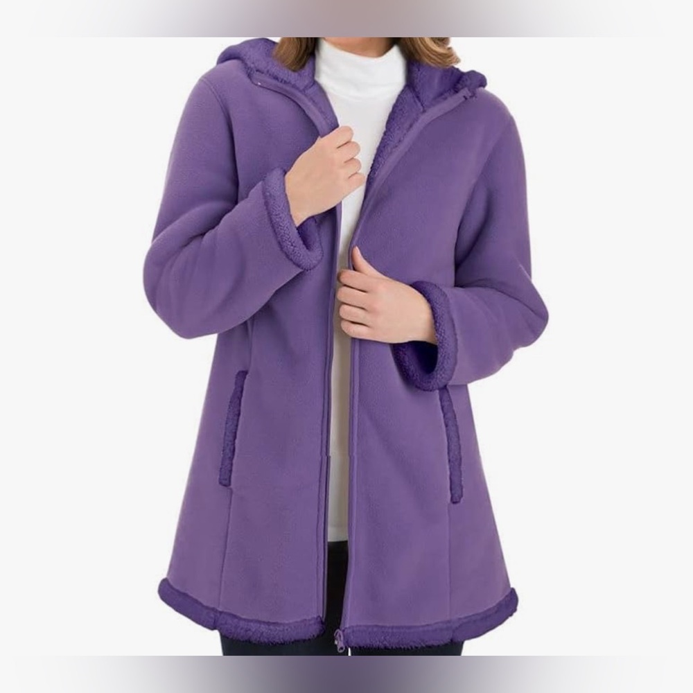 EUC Purple Hooded Fleece Coat